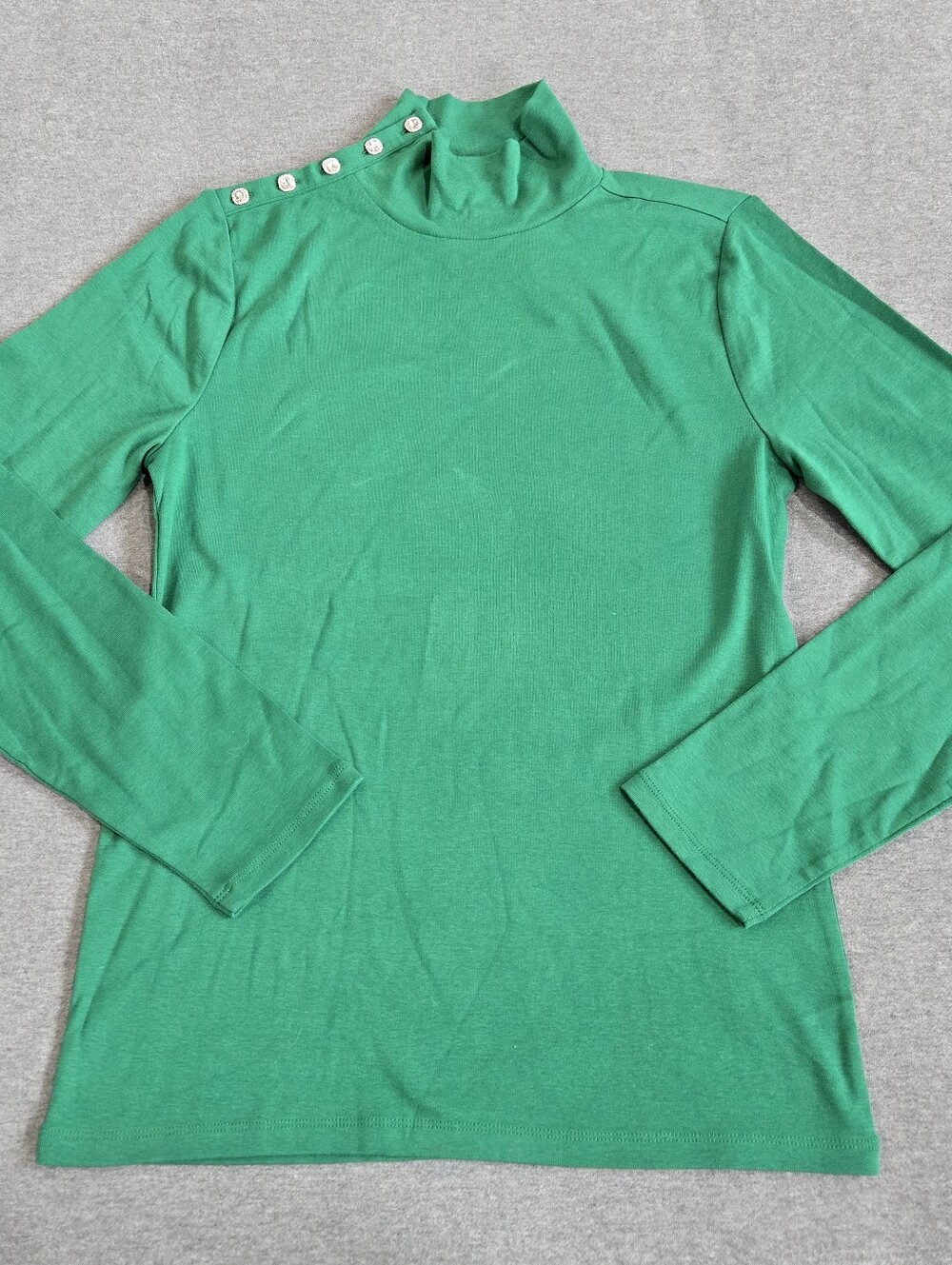 NWT J. Crew Women's Perfect-fit Turtleneck with Jewel Buttons Green- Size Large